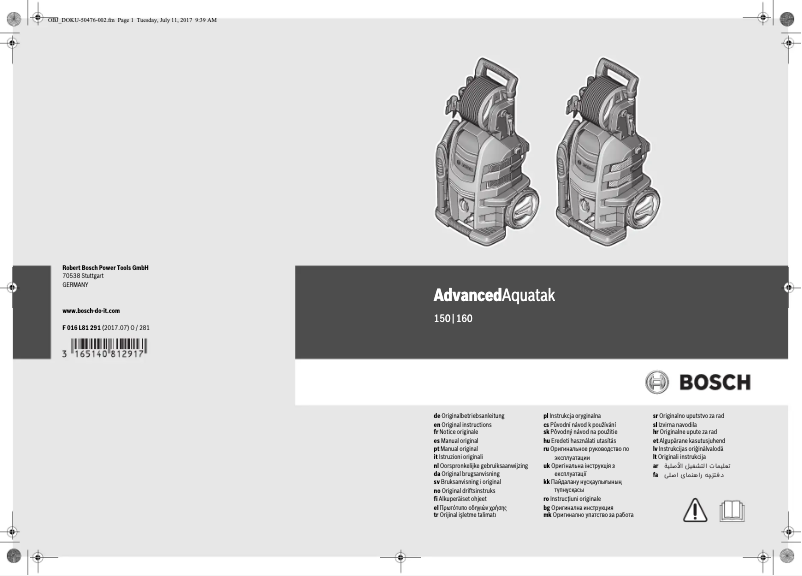 Page 1 de la notice Manuel utilisateur Bosch AdvancedAquatak 150