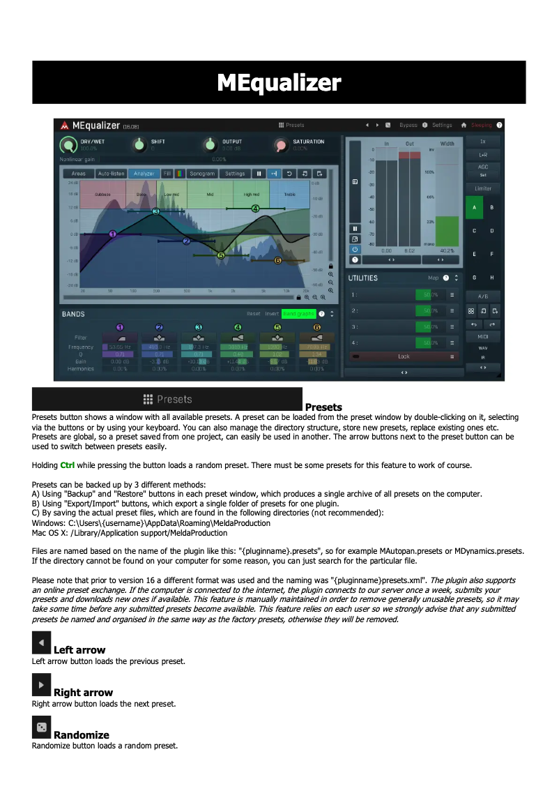 Page 1 de la notice Manuel utilisateur MeldaProduction MEqualizerLinearPhase