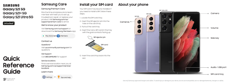 Page 1 de la notice Guide de démarrage rapide Samsung Galaxy S21 Ultra 5G