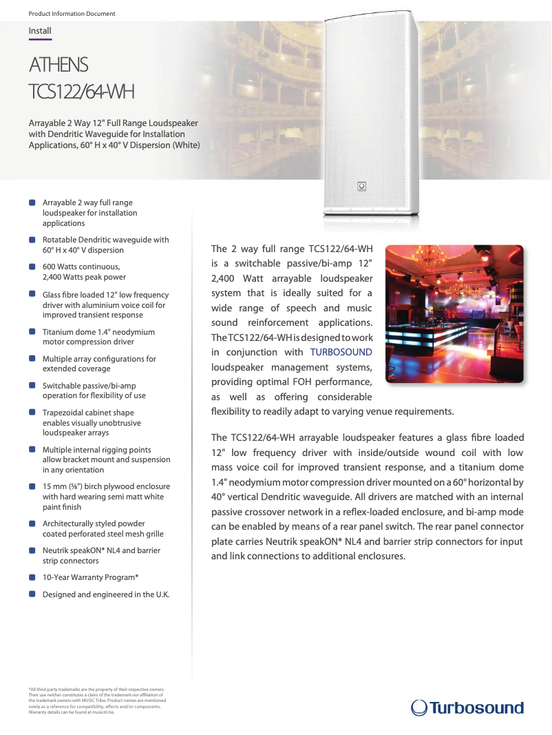 Página 1 del manual Ficha técnica Turbosound TCS122/64