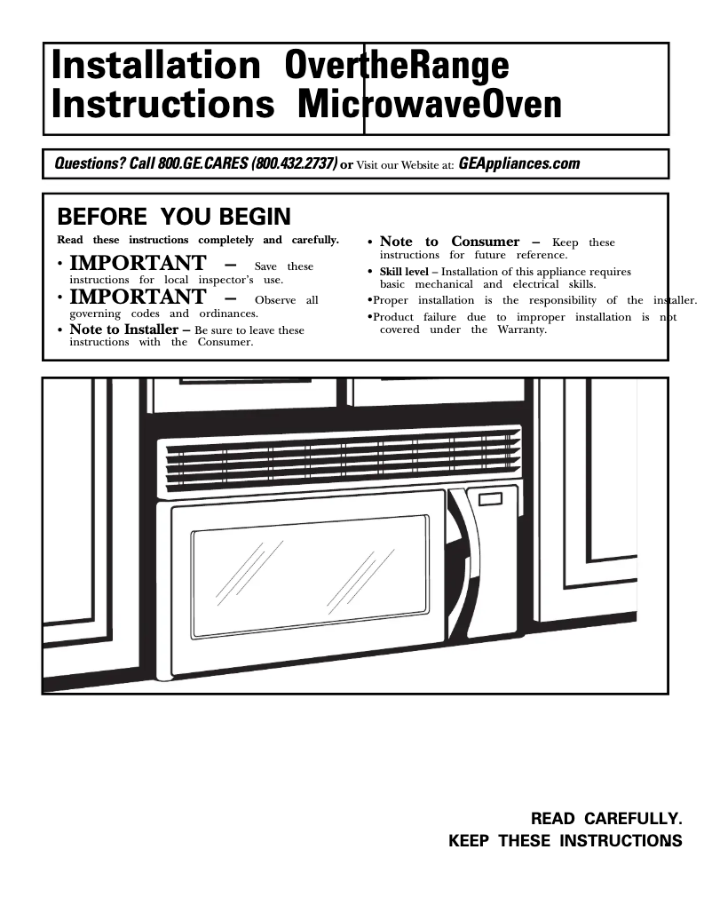 Page 1 de la notice Guide d'installation GE HVM1540LPCS