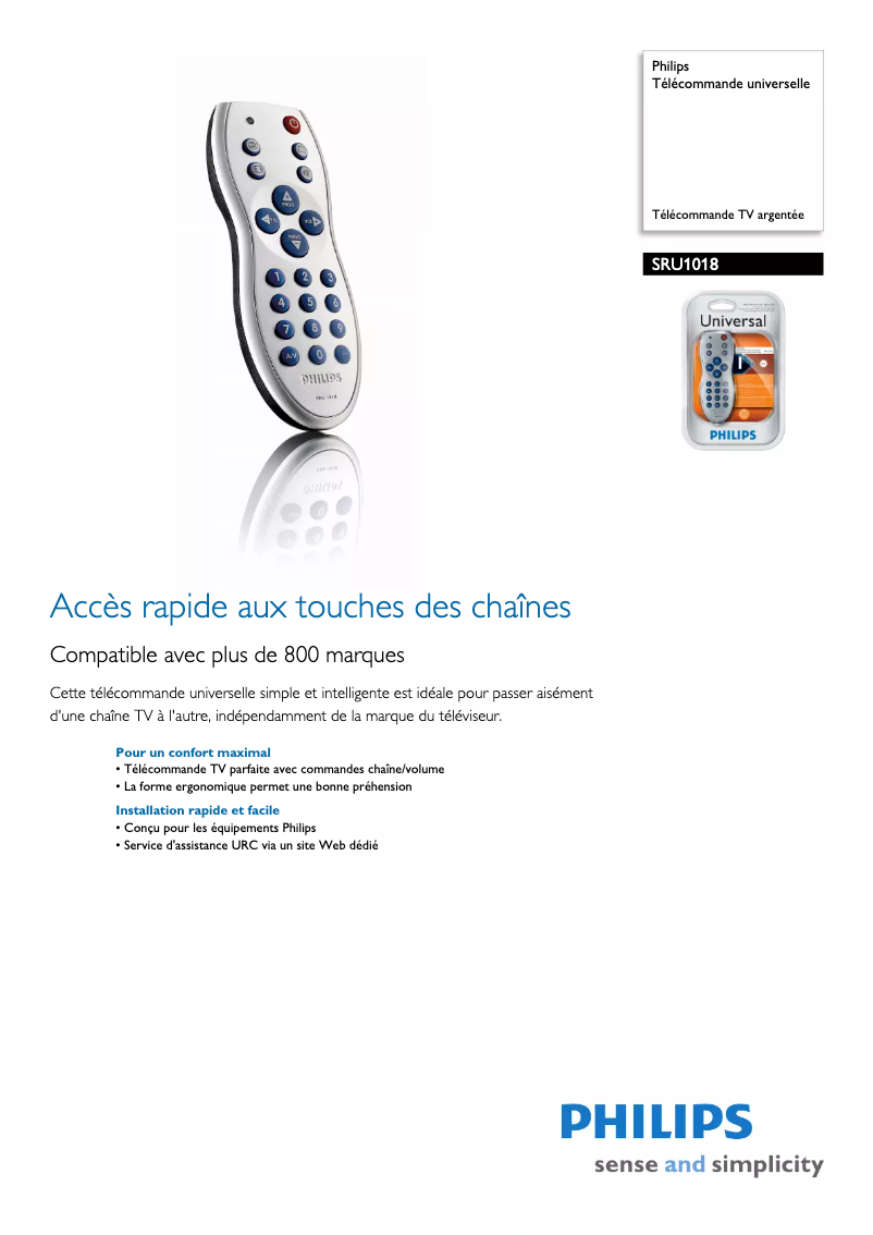 Page 1 of the manual Technical Sheet Philips SRU1018