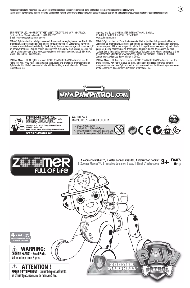 Page 1 de la notice Manuel utilisateur Spin Master PAW Patrol Zoomer Marshall