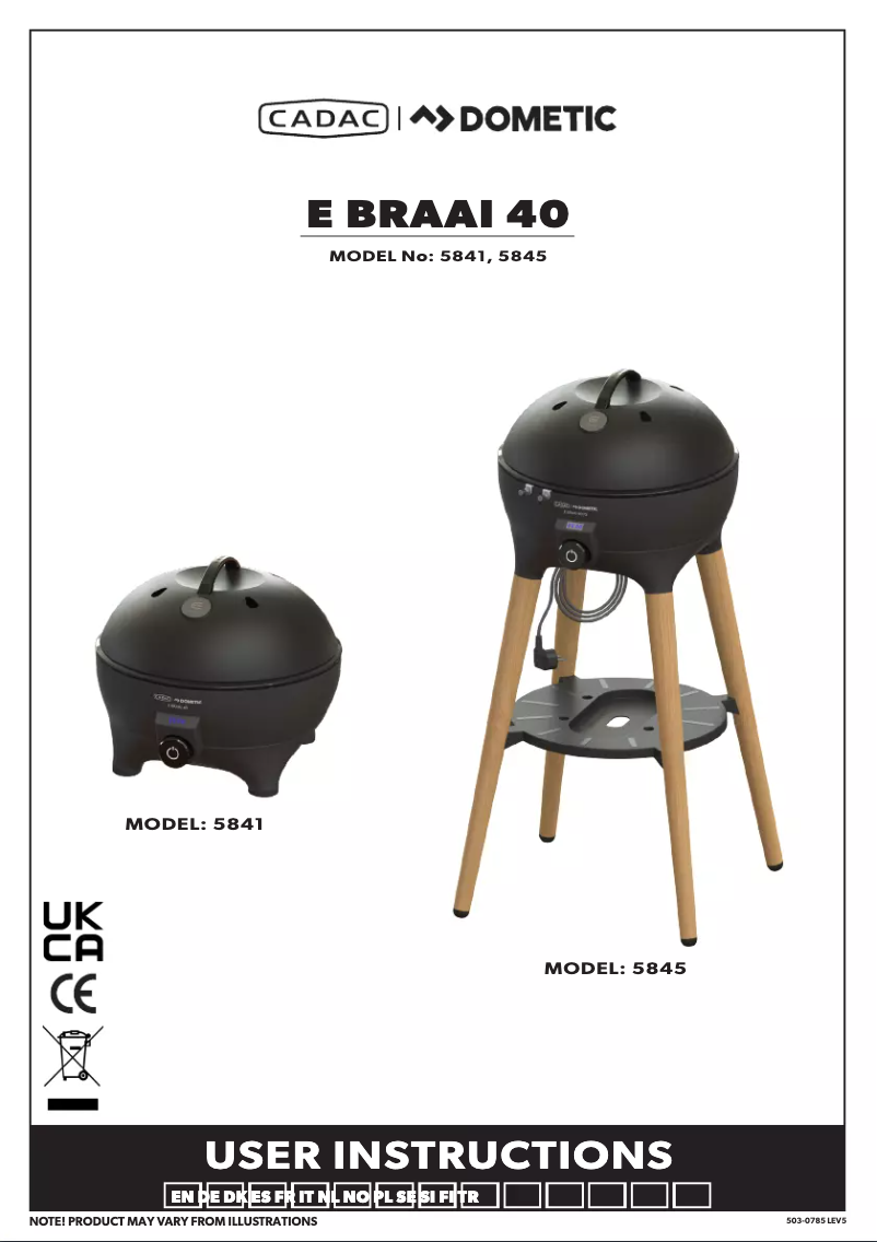 Page 1 de la notice Manuel utilisateur Cadac E-Braai 40