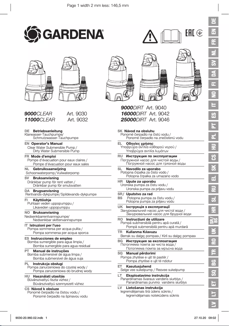 Page 1 de la notice Manuel utilisateur Gardena 9000 aquasensor