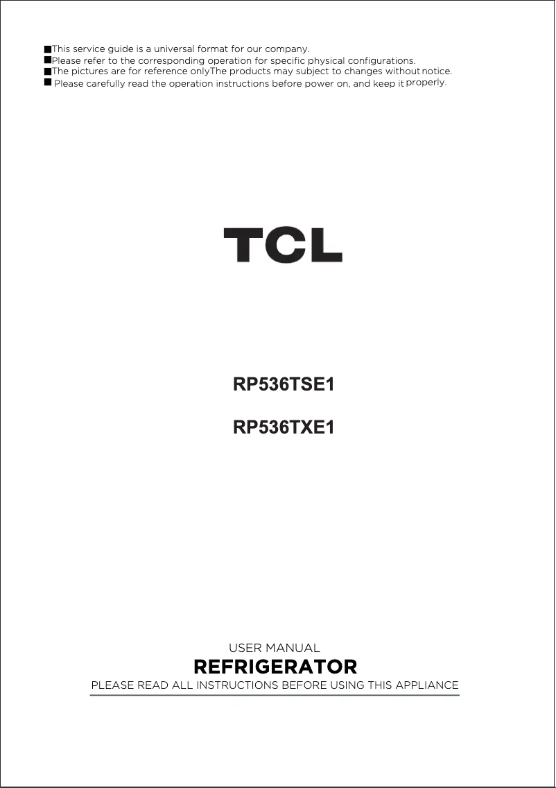 Page n°1 - Manuel utilisateur TCL RP536TXE1