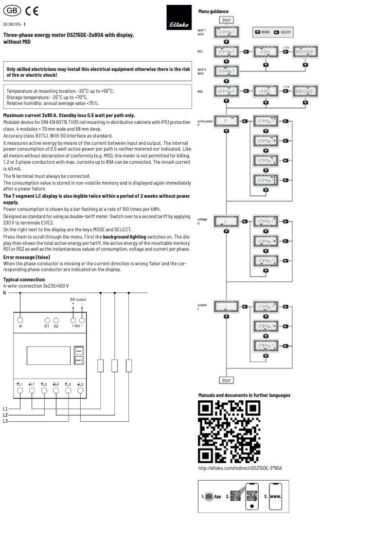 Page n°1 - Manuel utilisateur Eltako DSZ15DE-3x80A