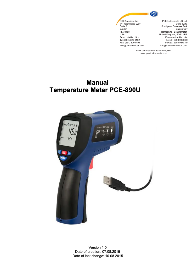 Page n°1 - Manuel utilisateur PCE Instruments PCE-890U
