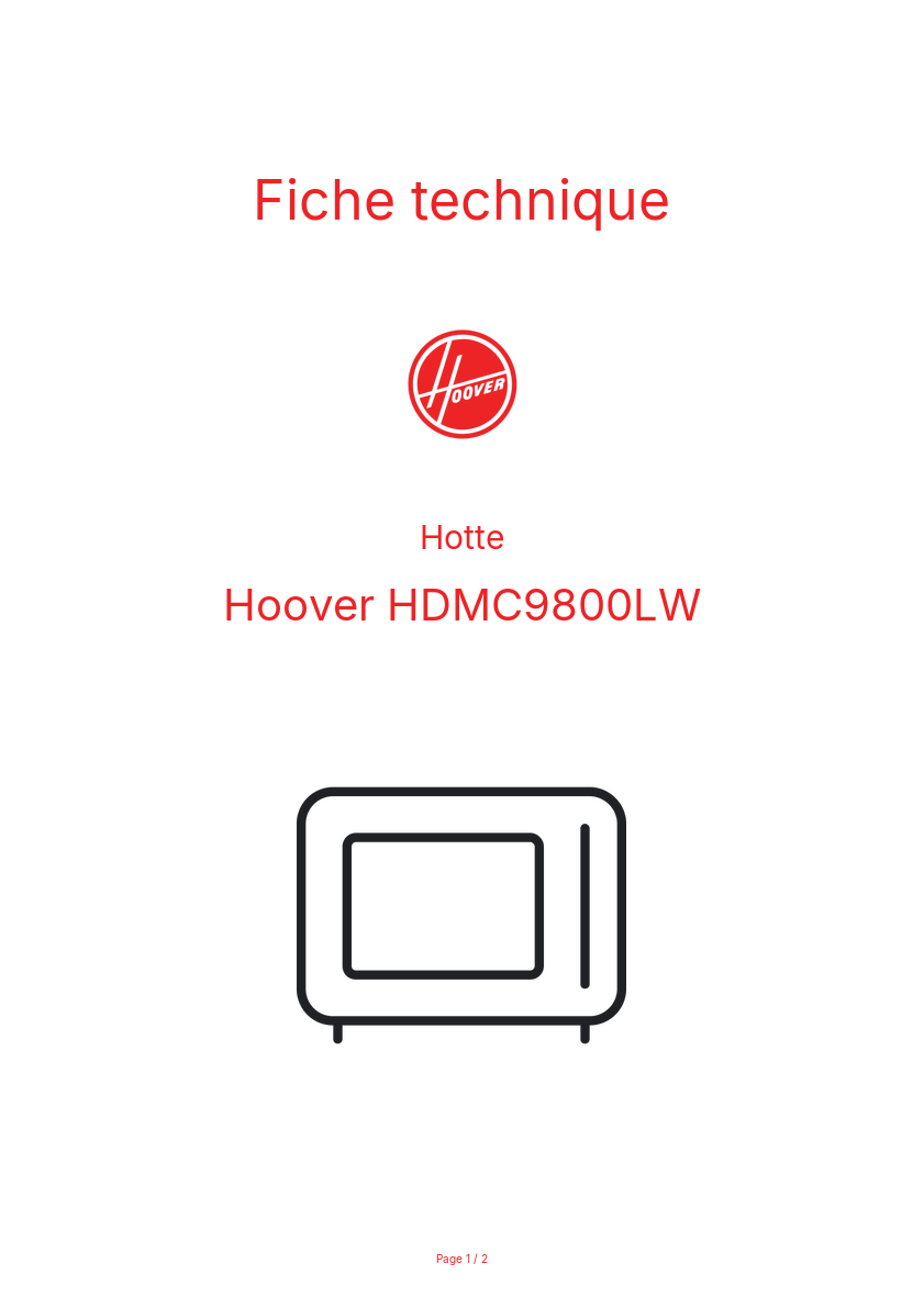 Page n°1 - Fiche technique Hoover HDMC9800LW