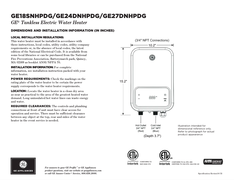 Page n°1 - Fiche technique GE GE24DNHPDG