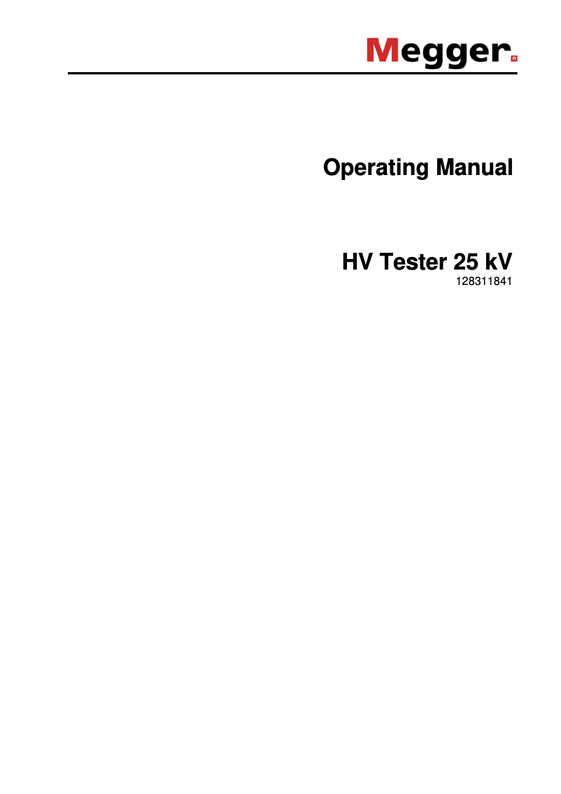 Page 1 de la notice Manuel utilisateur Megger HV Tester 25 kV