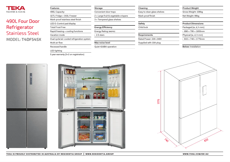 Page n°1 - Fiche technique Teka T4DF545X