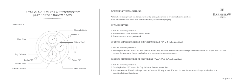 Image de la première page du manuel de l'appareil Grand Calendar ES-8043-SETD-02