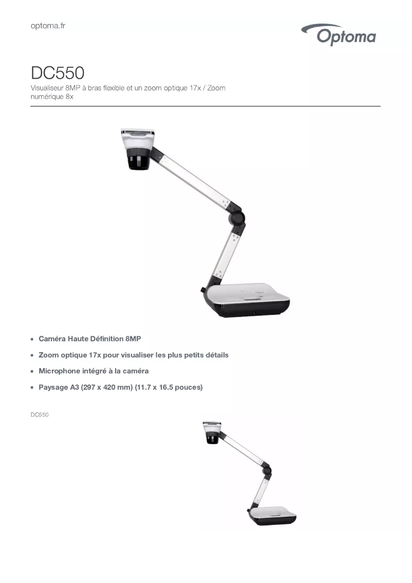 Page 1 de la notice Manuel utilisateur Optoma DC550
