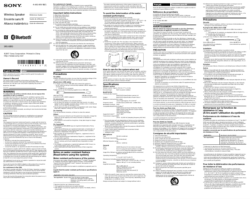 Page n°1 - Manuel utilisateur Sony SRSXB10B