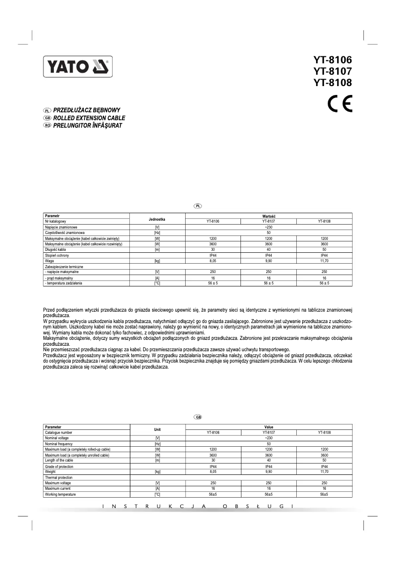 Page 1 de la notice Manuel utilisateur Yato YT-8108