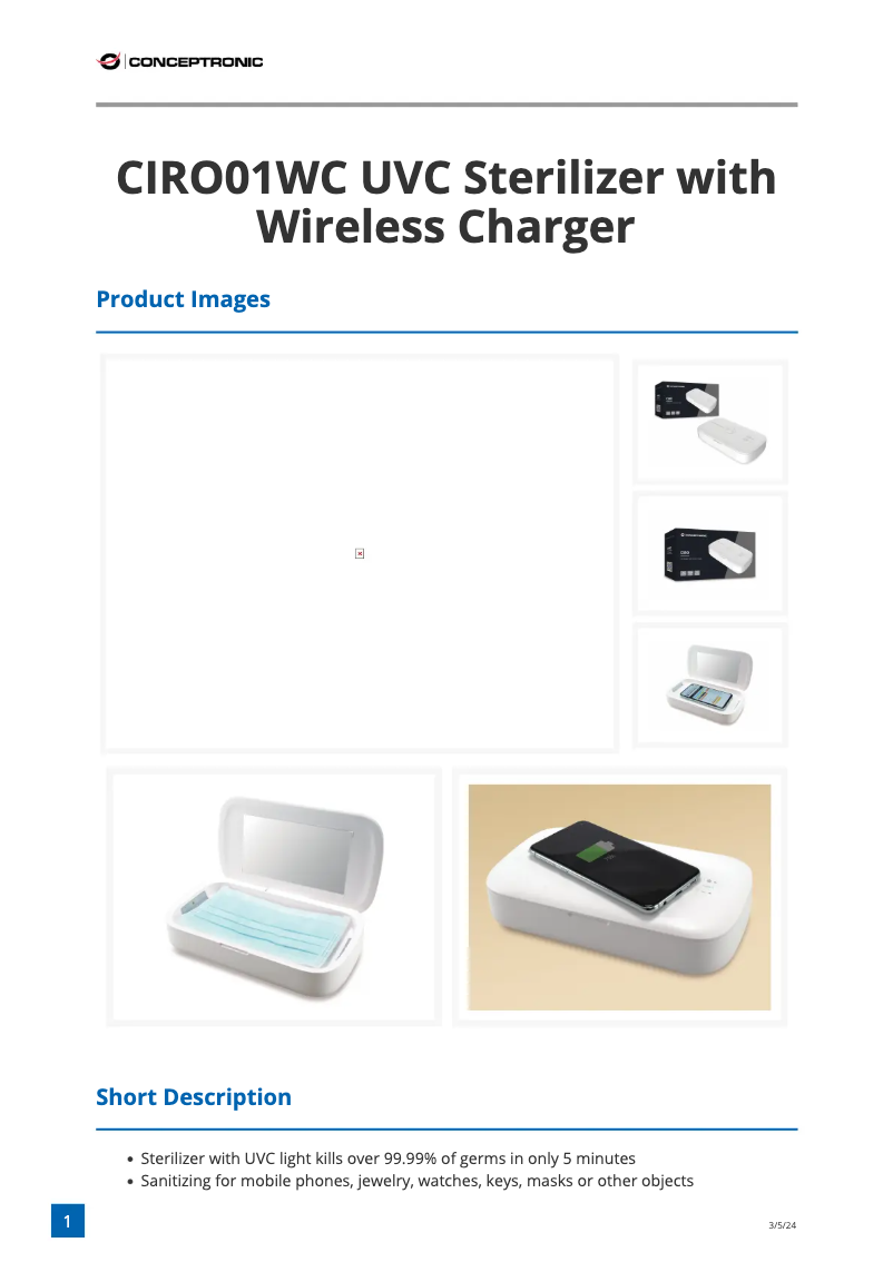 Image de la première page du manuel de l'appareil CIRO01WC