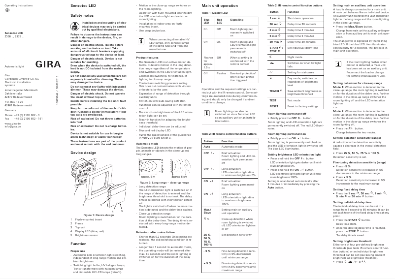 Página 1 del manual Manual de usuario Gira Sensotec LED