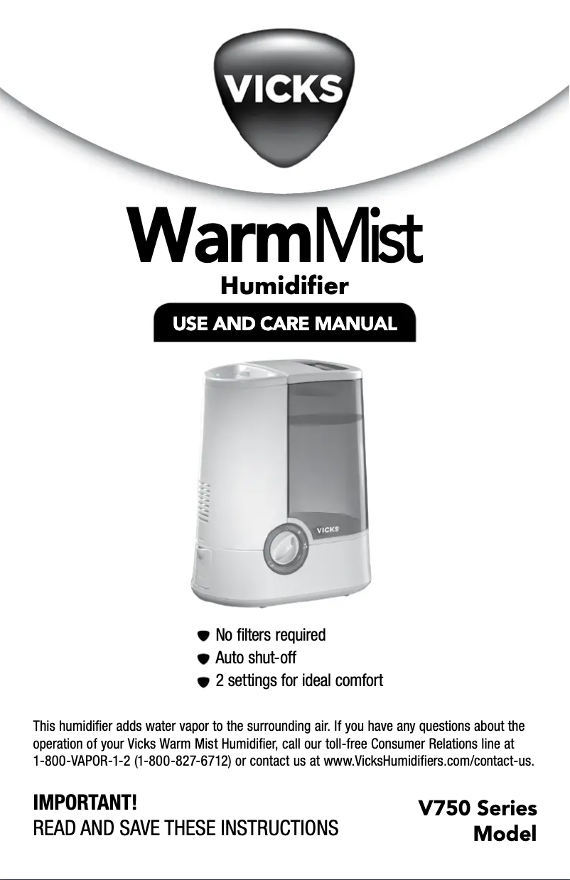 Image de la première page du manuel de l'appareil Warm Mist V750