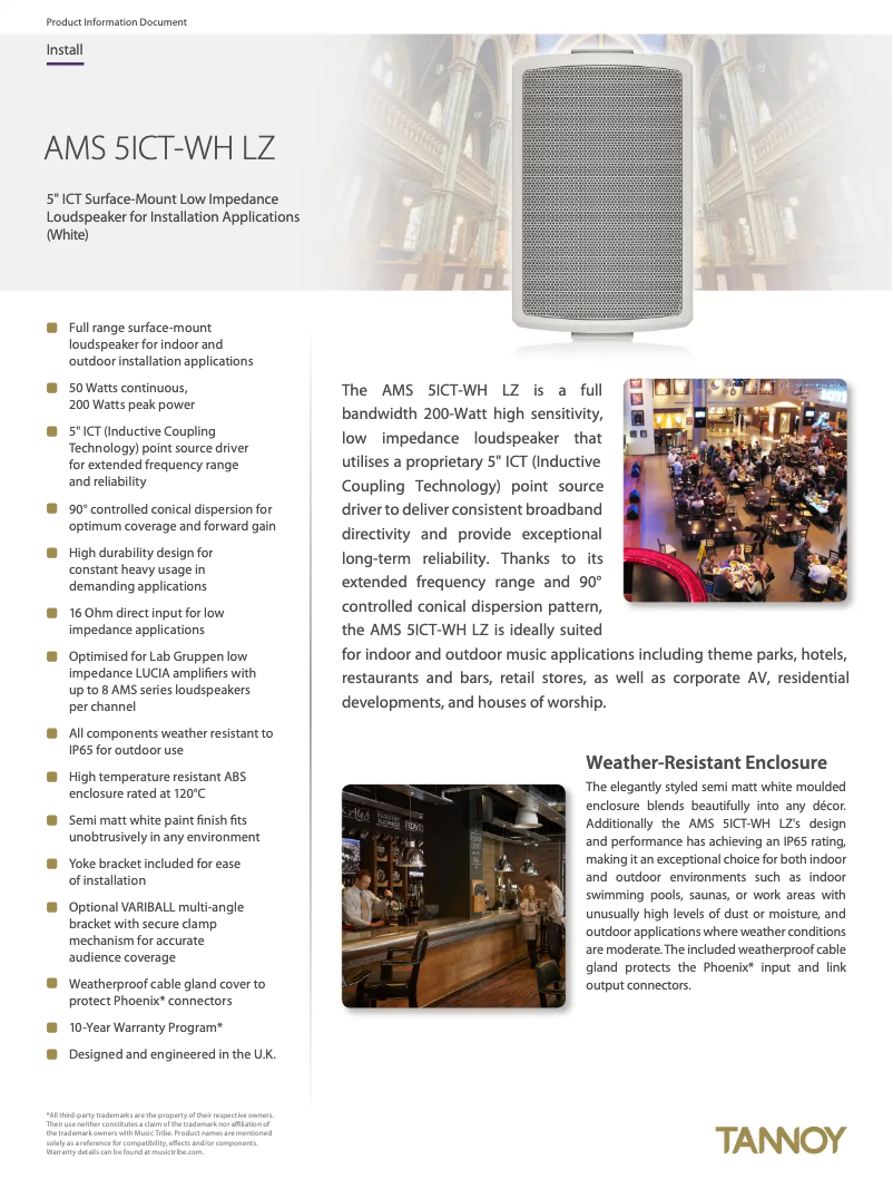 Page 1 de la notice Fiche technique Tannoy AMS 5ICT LZ