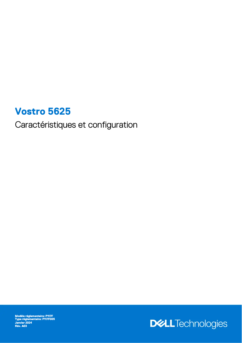 Page 1 de la notice Guide d'installation Dell Vostro 5625