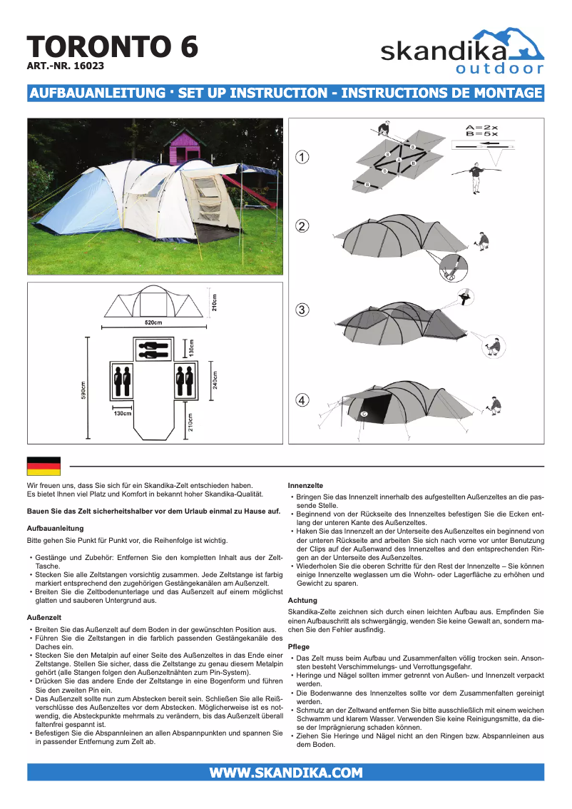 Page n°1 - Manuel utilisateur Skandika Toronto 6