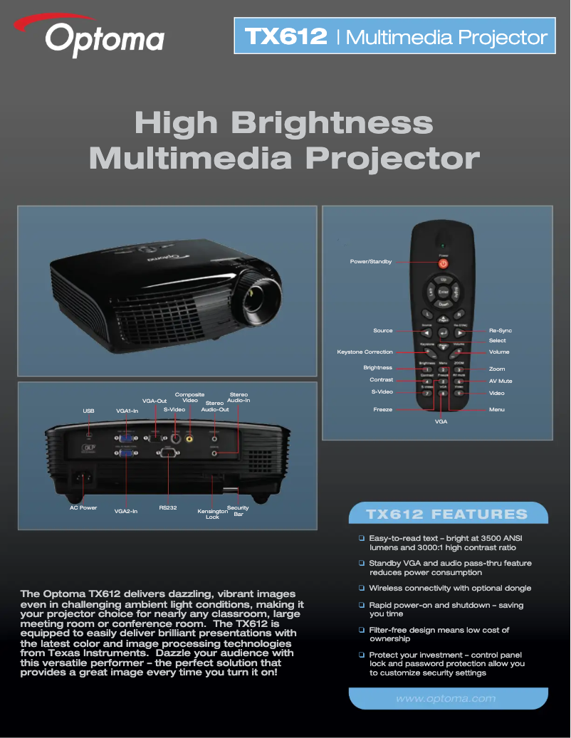 Page 1 de la notice Mode d'emploi Optoma TX612
