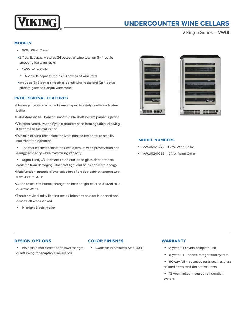 Page 1 of the manual Technical Sheet Viking VWUI5151GSS