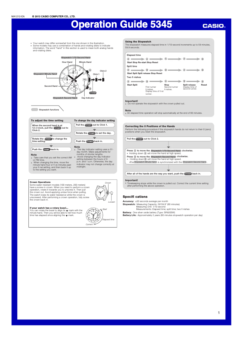 Page 1 de la notice Manuel utilisateur Casio EFR-526BK-1A1V
