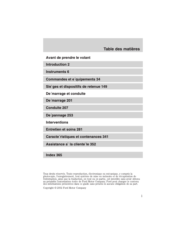 Page 1 de la notice Manuel utilisateur Ford Explorer (2002)