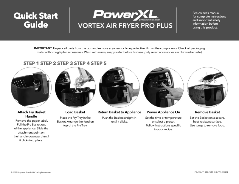 Page n°1 - Guide de démarrage rapide PowerXL Vortex Pro Air Fryer Pro Plus AF-E6001-C