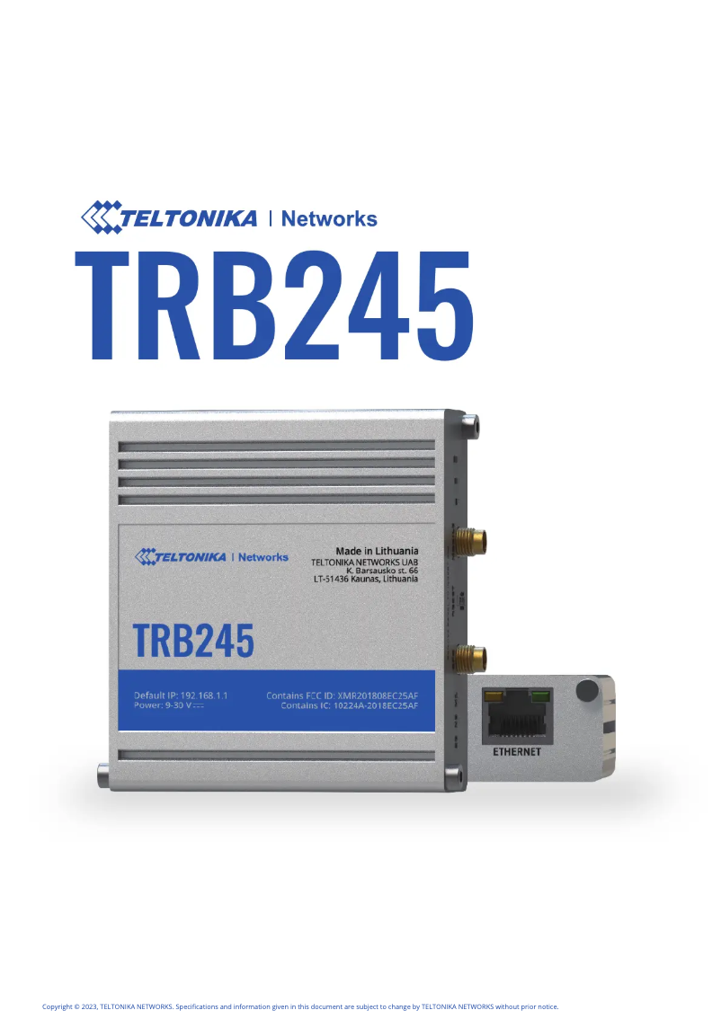 Página 1 del manual Guía de inicio rápido Teltonika TRB245