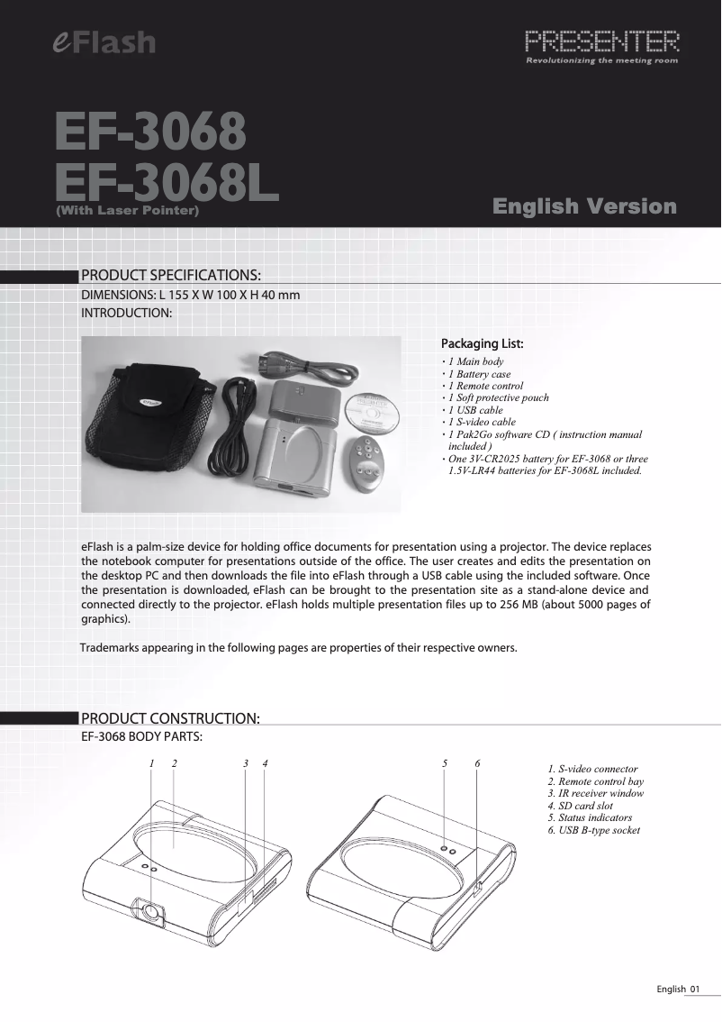 Page 1 de la notice Manuel utilisateur Procare EF-3068