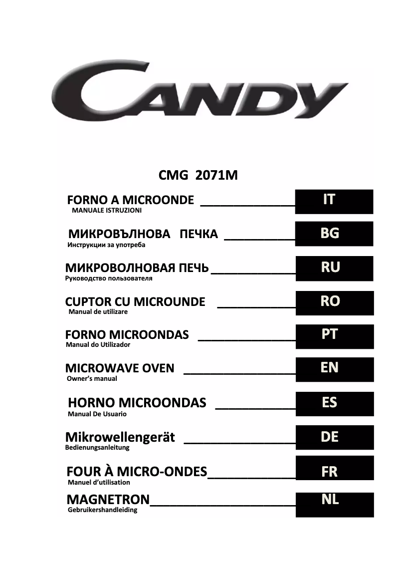 Page n°1 - Manuel utilisateur Candy CMG 2071
