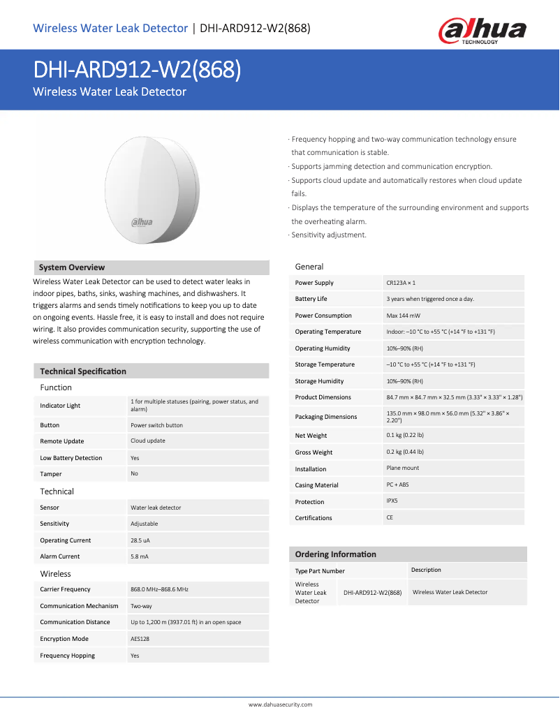 Imagen de la primera página del manual del dispositivo ARD912-W2
