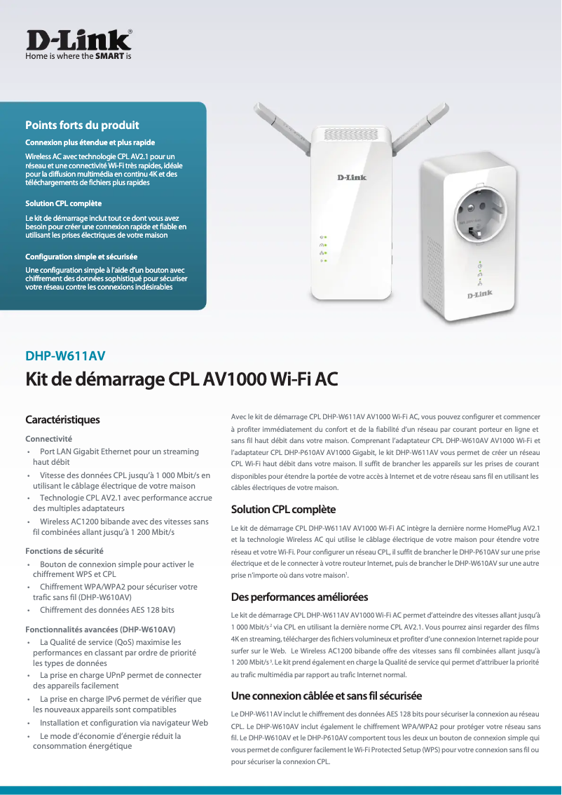 Page 1 de la notice Fiche technique D-Link DHP-W611AV