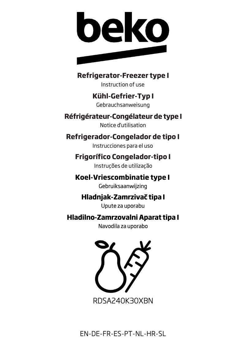 Page 1 de la notice Manuel utilisateur Beko RDSA240K30XBN