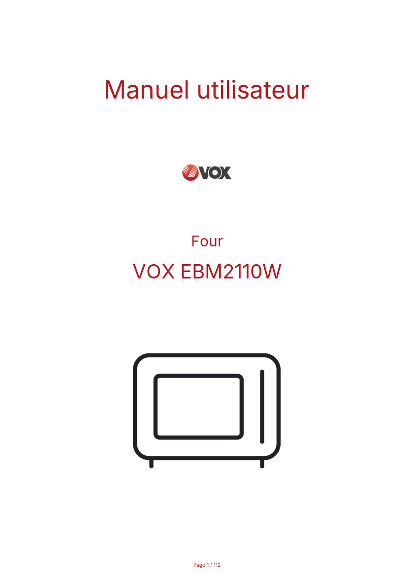 Page n°1 - Manuel utilisateur VOX EBM2110W