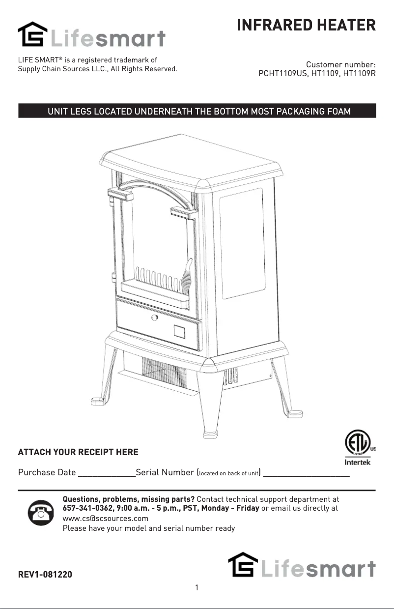 Page 1 de la notice Manuel utilisateur Lifesmart PCHT1109US