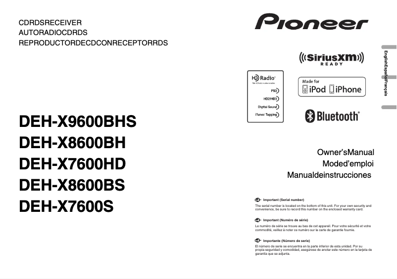 Page n°1 - Manuel utilisateur Pioneer DEH-X9600BHS