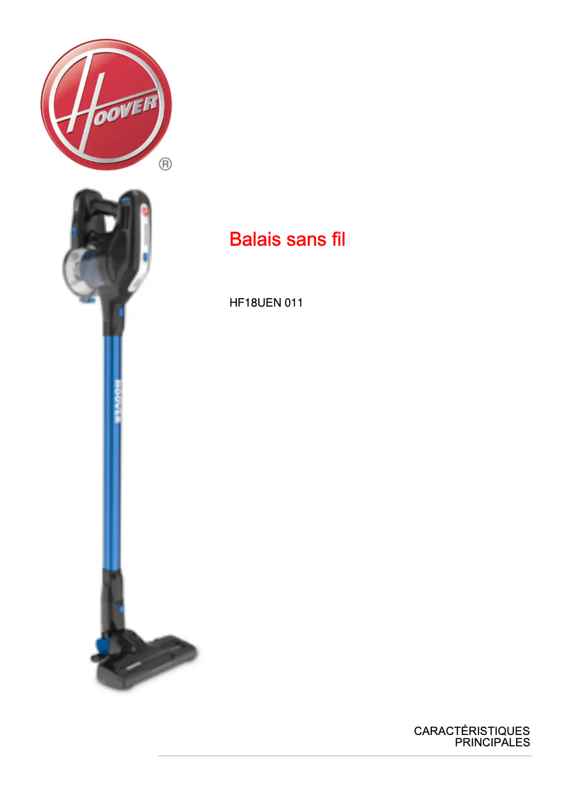 Página 1 del manual Ficha técnica Hoover H-Free HF18UEN 011