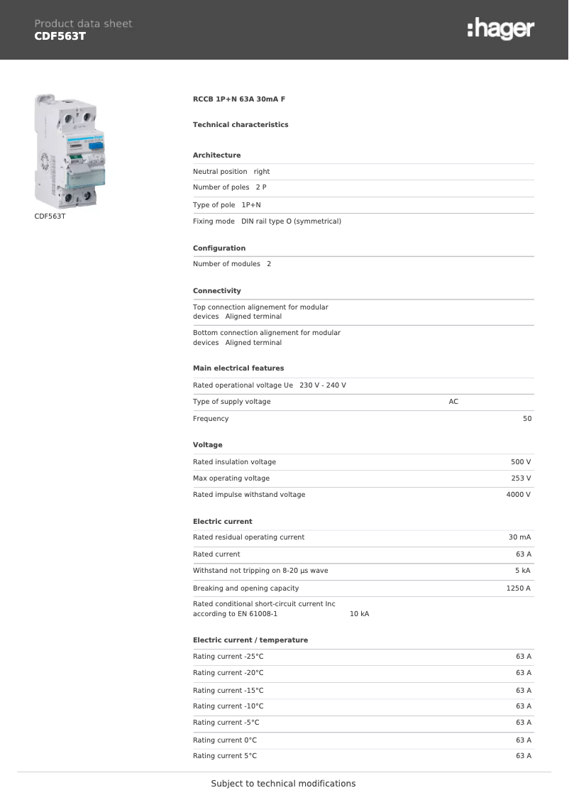 Page n°1 - Fiche technique Hager CDF563T