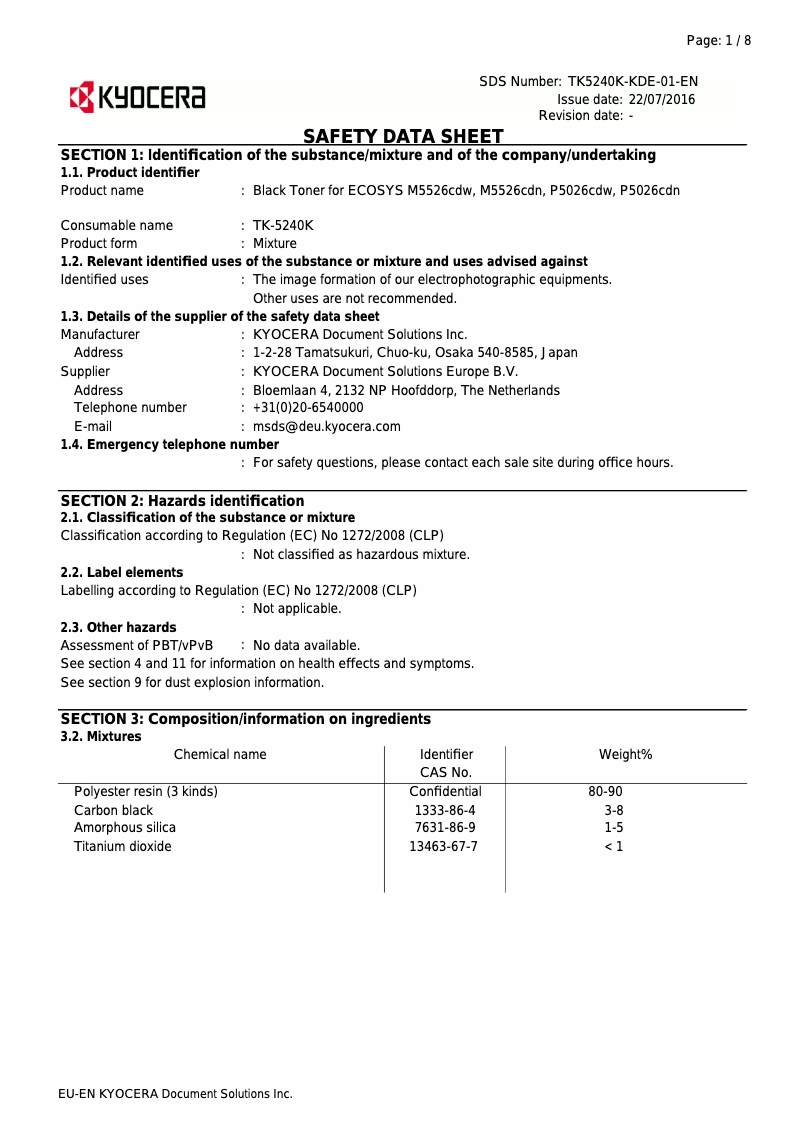 Page 1 de la notice Instructions de sécurité Kyocera ECOSYS P5026cdw