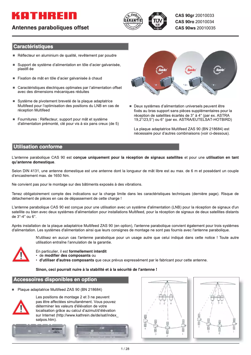 Page 1 de la notice Manuel utilisateur Kathrein CAS 90ro
