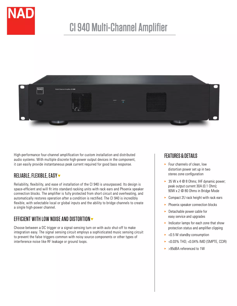Page 1 de la notice Fiche technique NAD CI 940