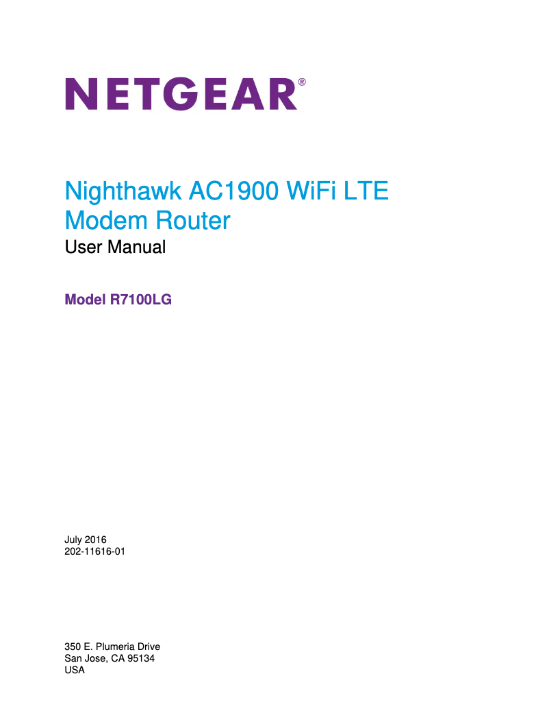 Image de la première page du manuel de l'appareil Nighthawk R7100LG