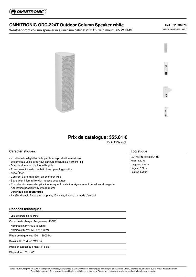 Página 1 del manual Ficha técnica Omnitronic ODC-224T
