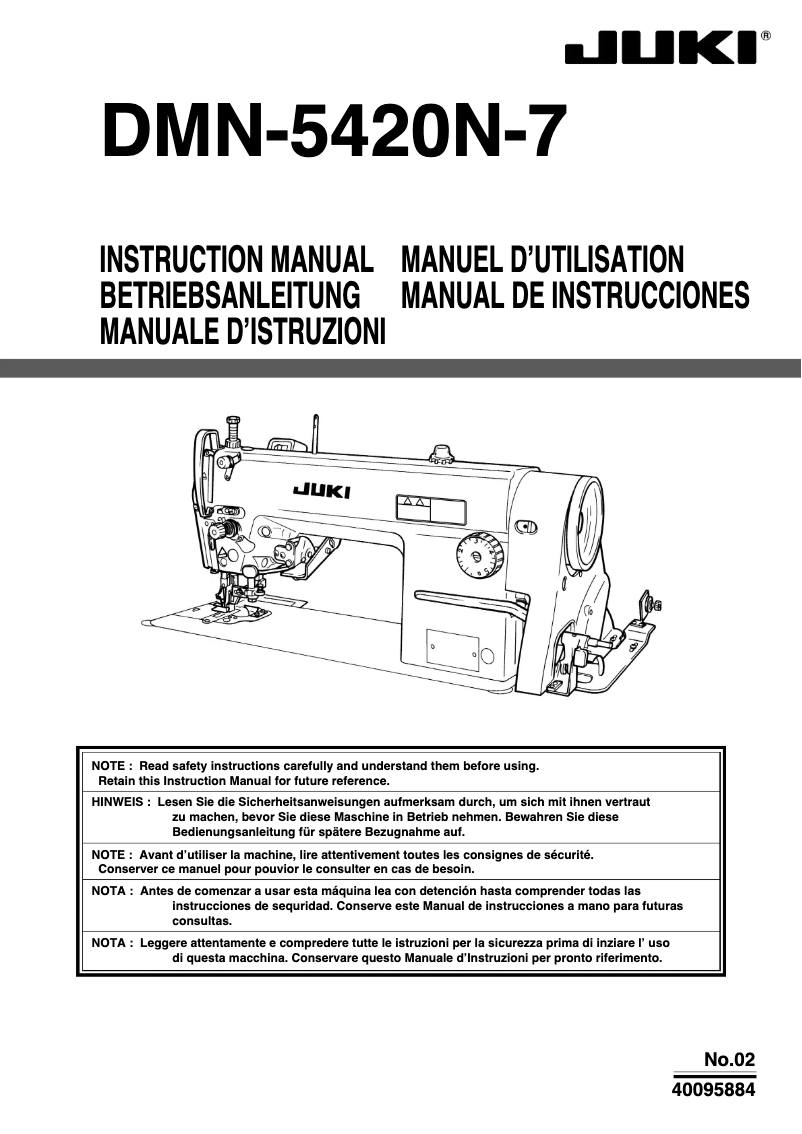 Page n°1 - Manuel utilisateur Juki DMN-5420N-7