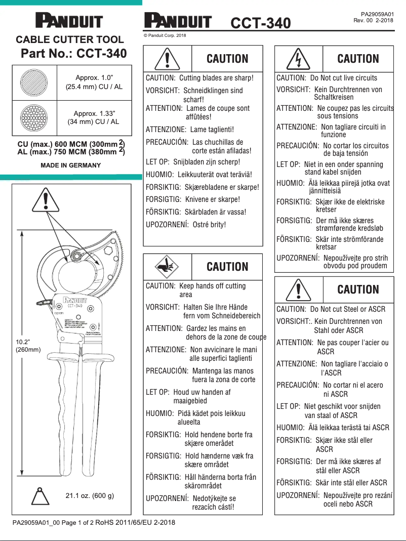 Page 1 de la notice Guide d'installation Panduit CCT-340