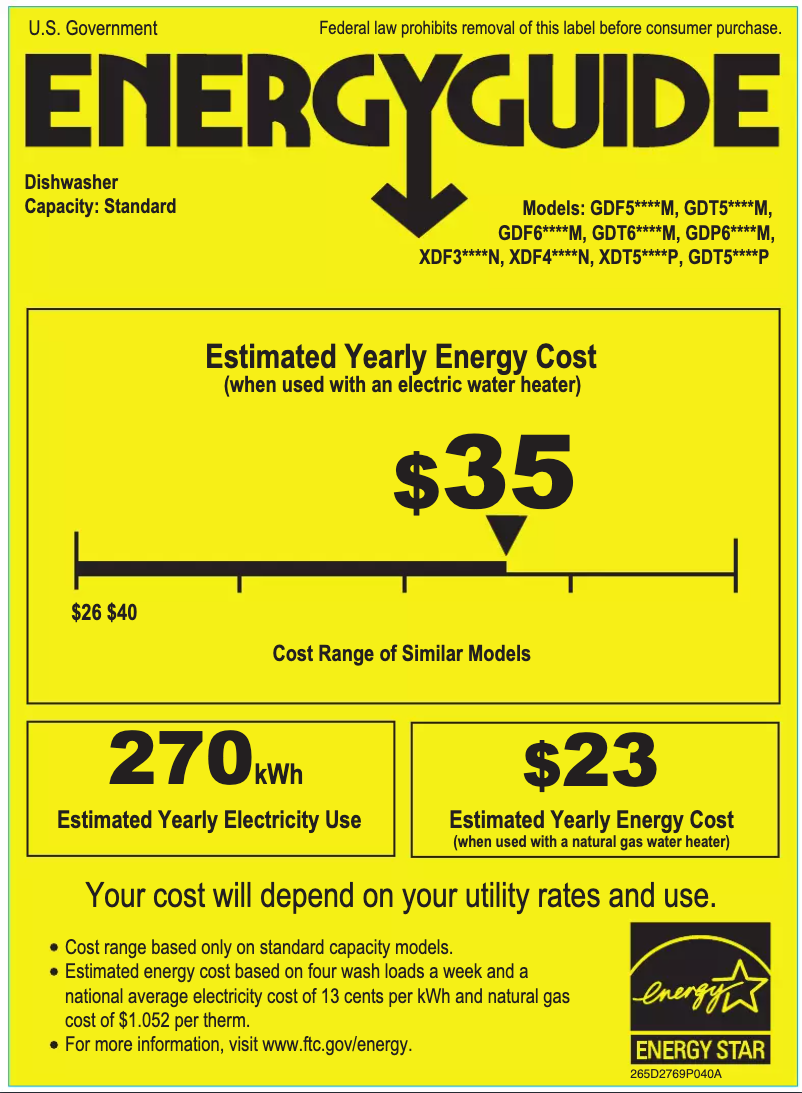 Page 1 de la notice Label énergétique Crosley XDF300PGNBB